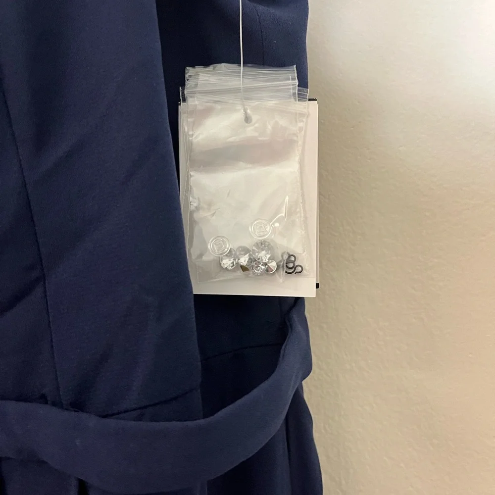 NWT David’s Bridal Keyhole Halter Jewel Neckline Maxi Dress Marine Navy - Picture 4 of 7